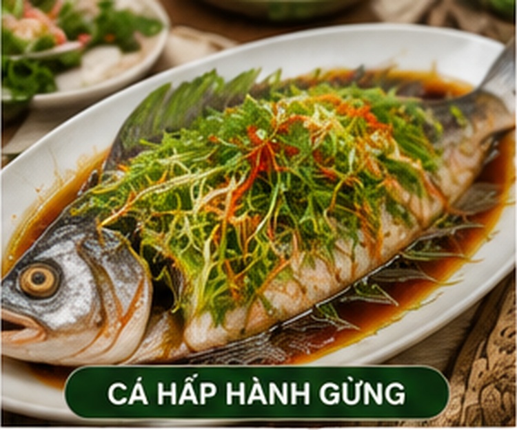 Cá hấp hành gừng