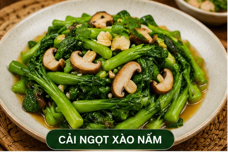 Cải ngọt xào nấm