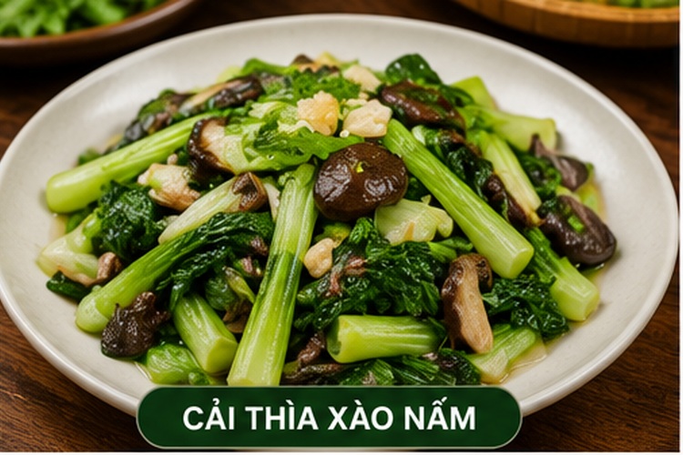 Cải thìa xào nấm